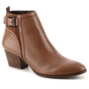 Franco Sarto Ankle Boot Suede Leather Buckle Strap Side Zip Block Heel Garda 8.5